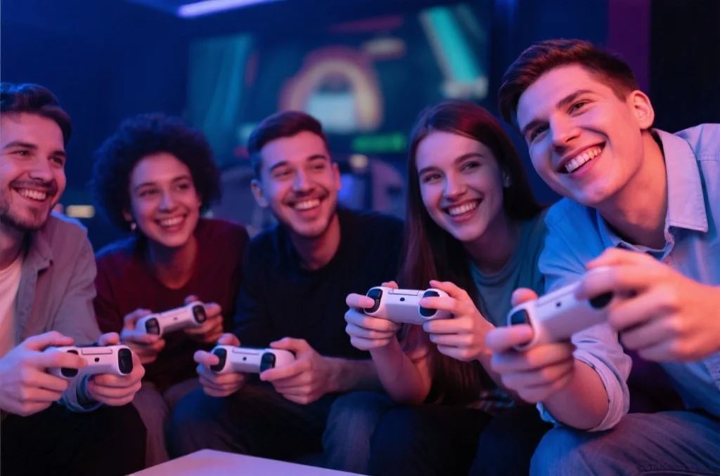 一群朋友在NG大舞台上享受互动游戏的乐趣